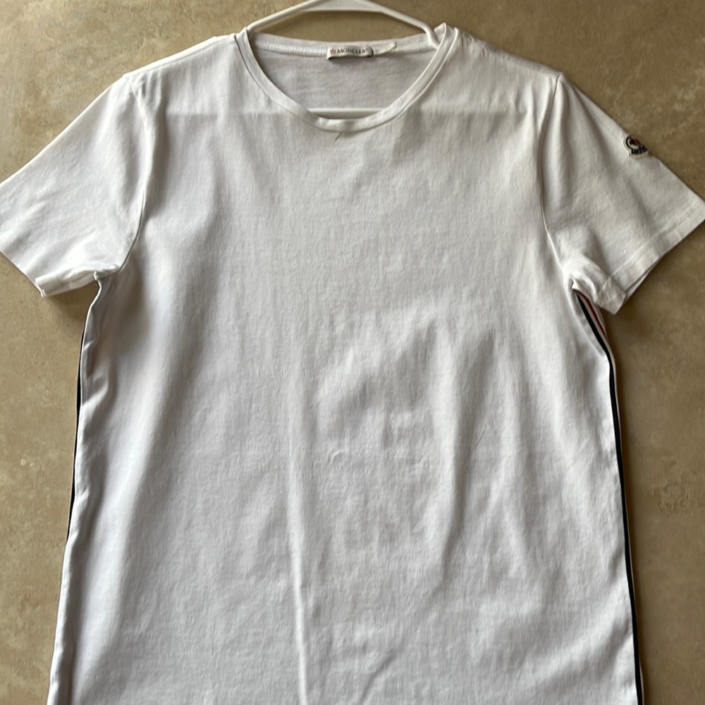 Mens gently used Moncler white shirt size medium. In perfect condition